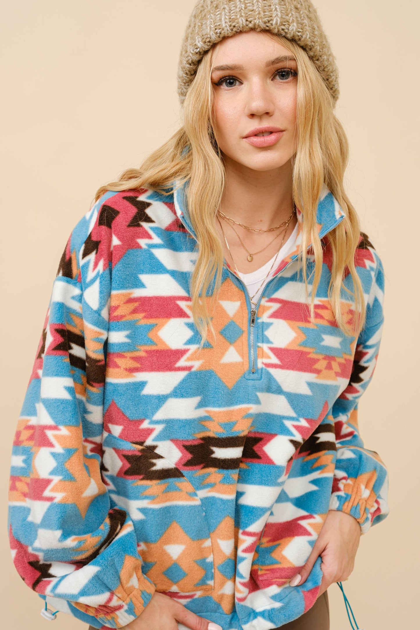 Blue B - Trui met ritssluiting van Azteekse sherpa-fleece