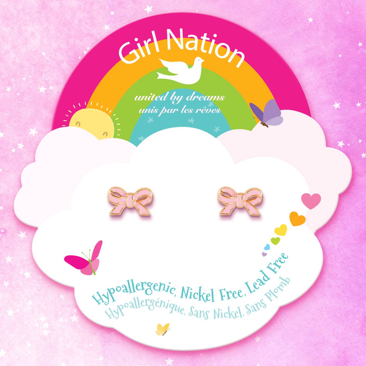Girl Nation - Mooie roze cutie oorknopjes met strik