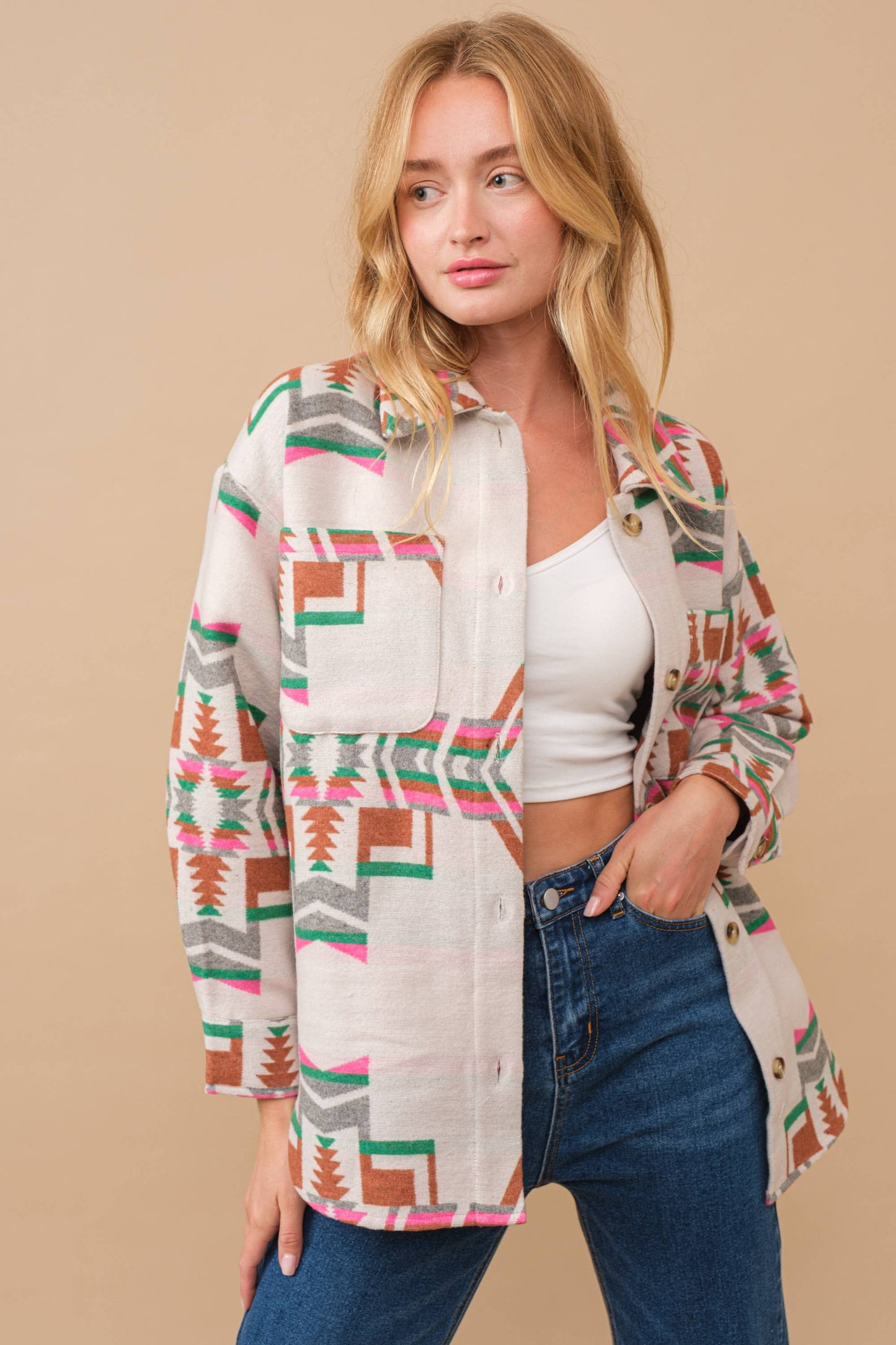Blue B - Exclusive Jacket met Azteeks patroon en knoopsluiting