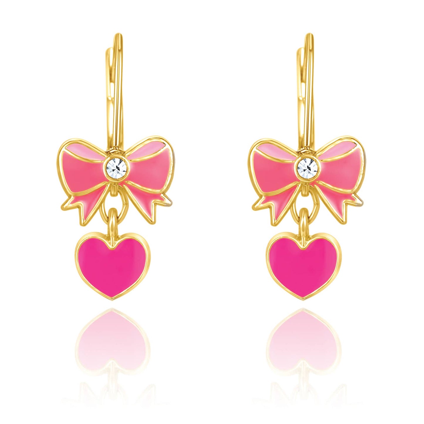 Girl Nation - Roze hart en strik oorbellen met klaphaaksluiting