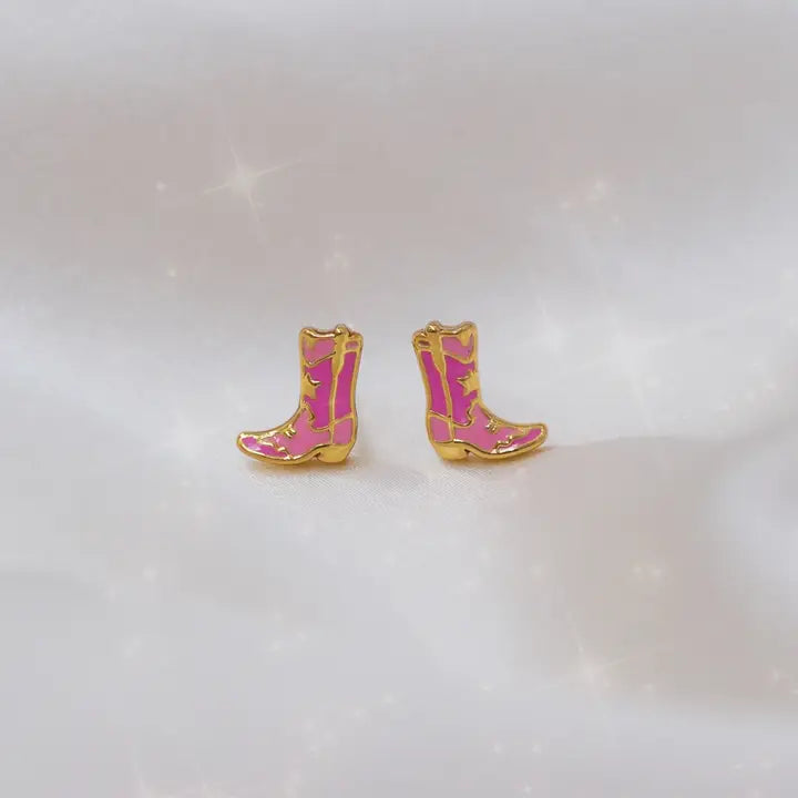 Wildflower Co - Gouden oorbellen cowgirl-laars roze