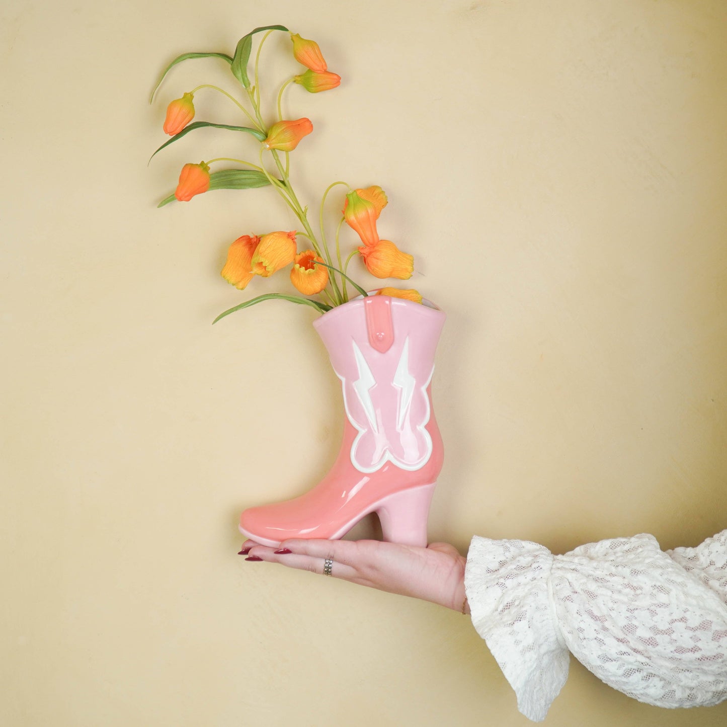 Housevitamin - Flower Vase, Boot Vase, Ceramic, Pink/Orange