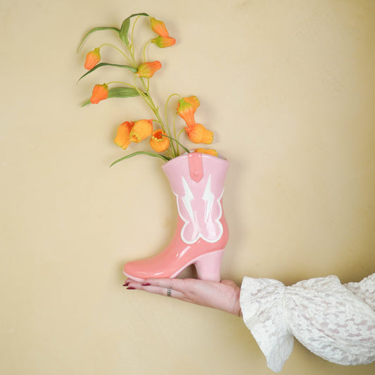 Housevitamin - Flower Vase, Boot Vase, Ceramic, Pink/Orange