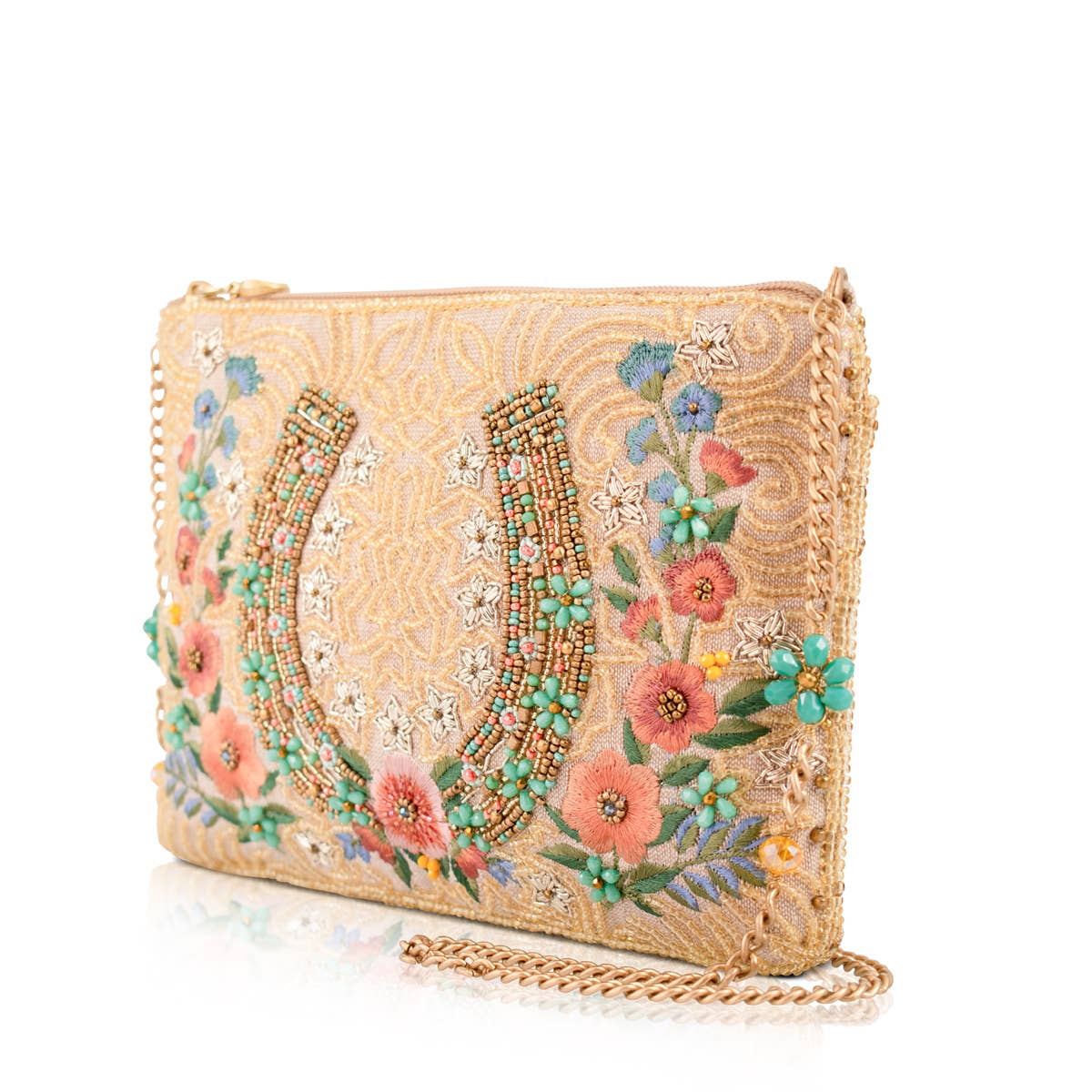 Mary Frances - Bolso de hombro de lujo con cuentas de herradura de caballo y flor de hierro de la suerte