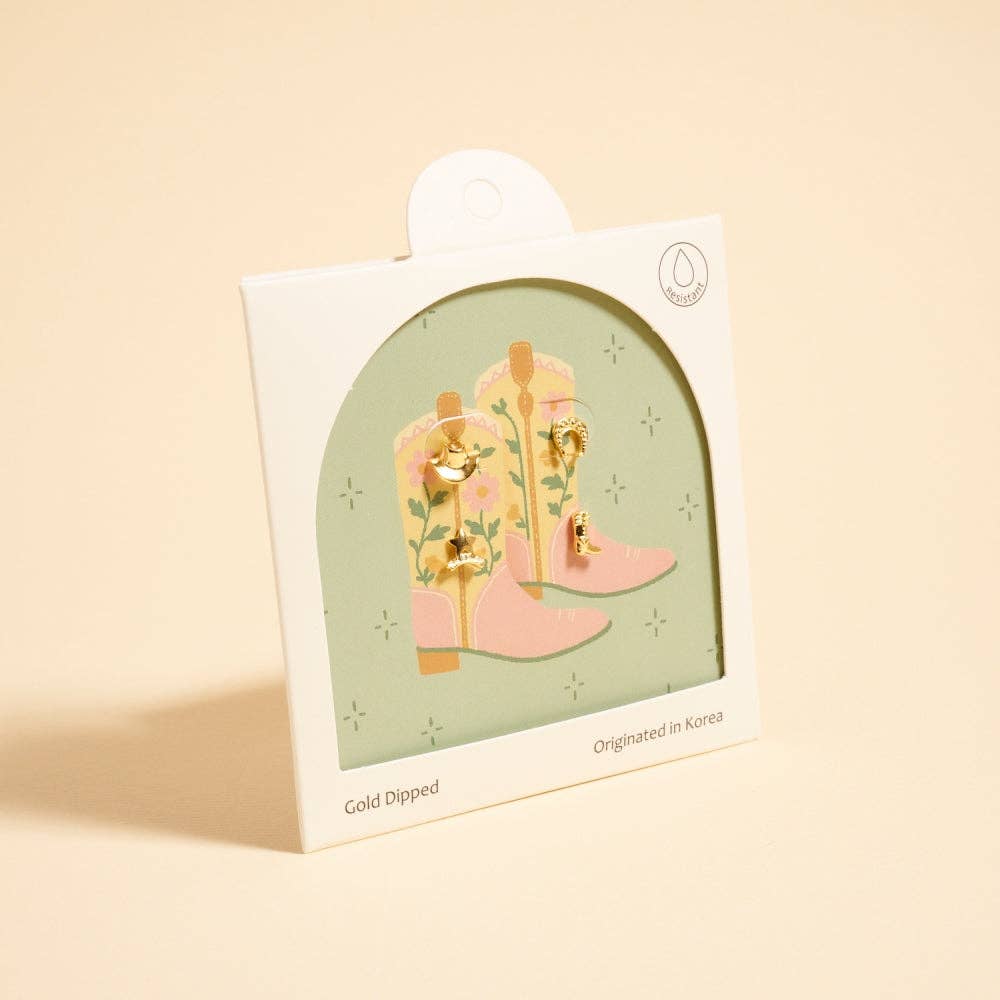 Designature - Gold Plated Western Icons 2 Pair Earring Set