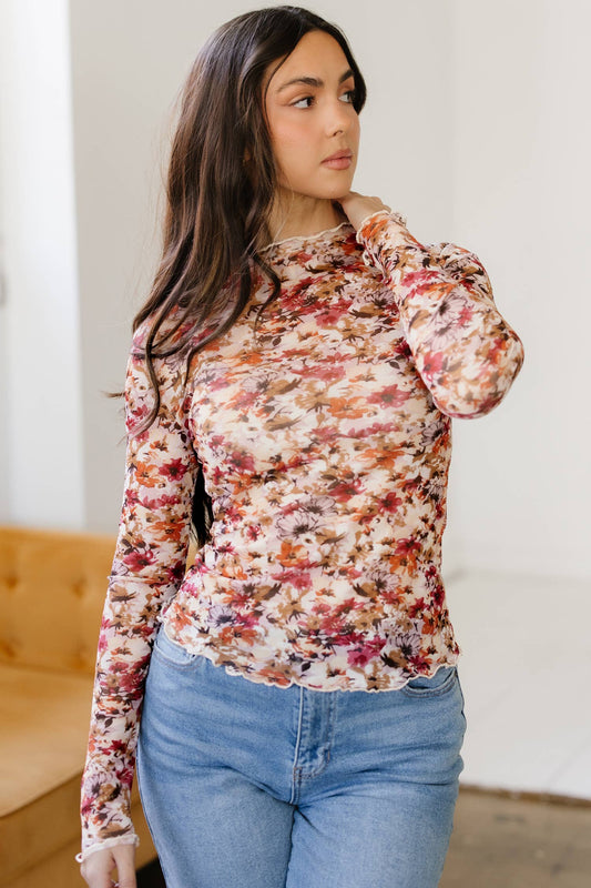 Pretty Bash - Bloemen Mesh Top Lange Mouwen