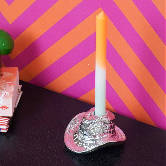 Housevitamin - Candle Holder Cowboy Hat Ceramic Silver