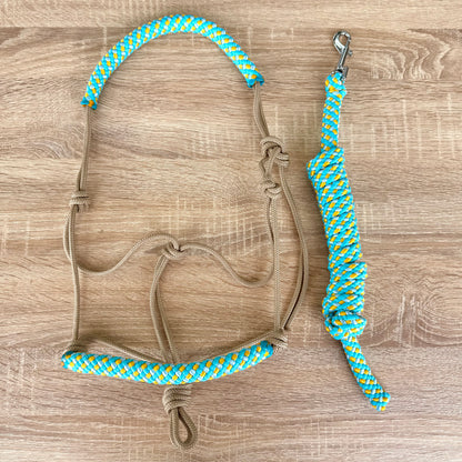 Het Paardenatelier - Tauhalfter Set Halfter + Halfterseil ‘Summer Vibes’ beige/türkis/gelb