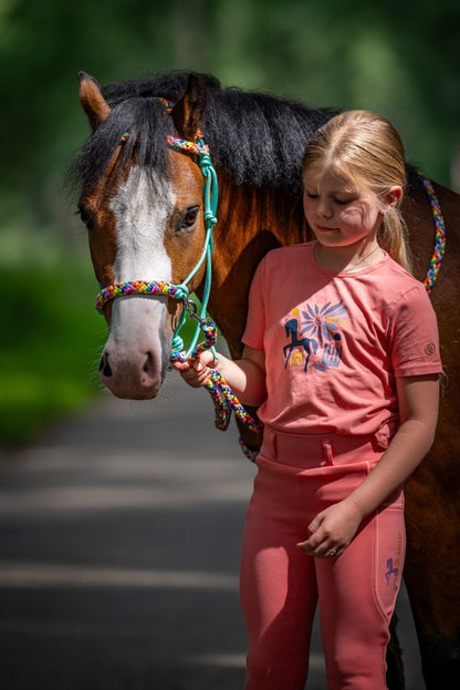 Het Paardenatelier - Touwhalster set rijhalster + teugels ‘Rainbow’ mint