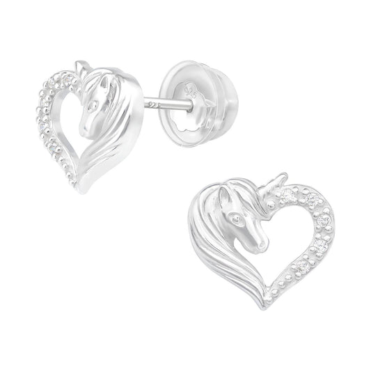 Janusch - Oorknopjes paard in glitter hart zilver