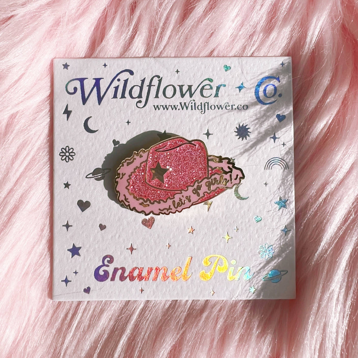 Wildflower Co - Cowgirl Hoed westernhoed emaille pin roze glitter