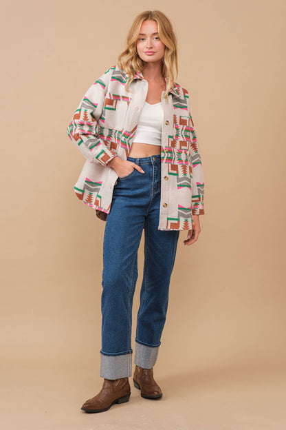 Blue B - Exklusive Jacke mit Aztekenmuster und Knopfverschluss