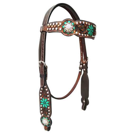 LS Western - Testiera western in pelle con strass