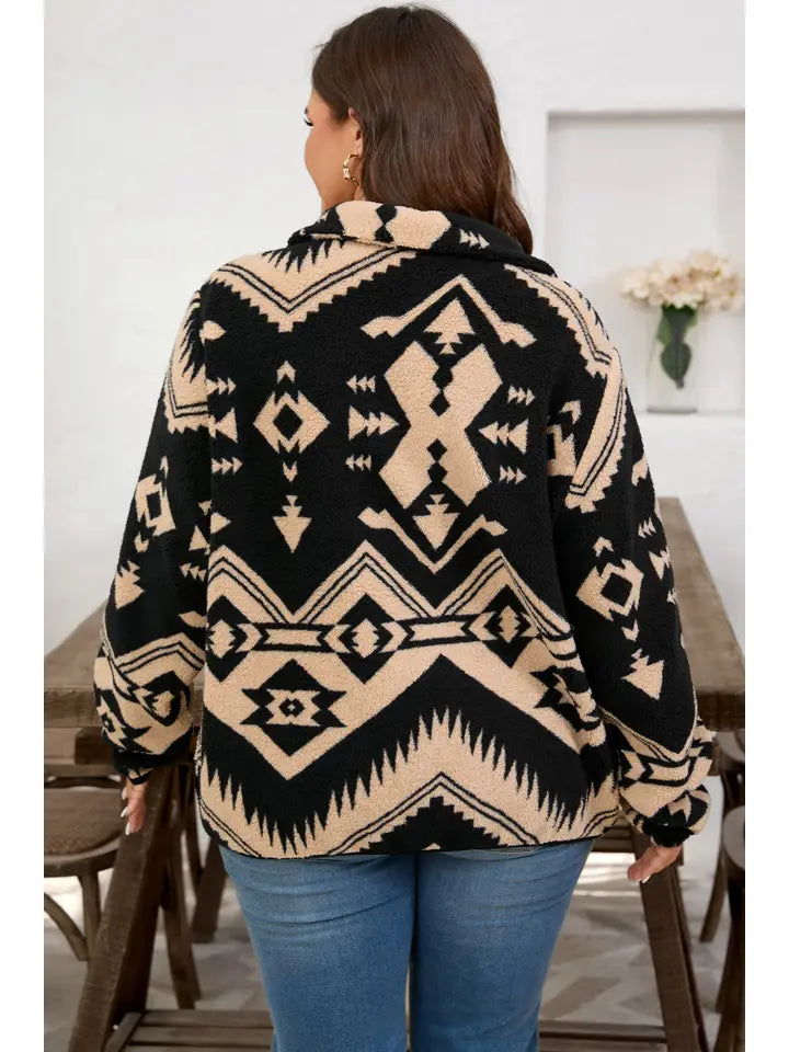 Pretty Bash - Western Aztec Fleece Half Zip Sweatshirt
