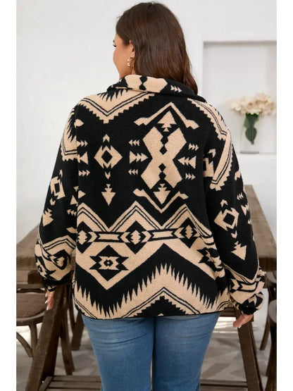 Pretty Bash - Western Aztec Fleece Half Zip Sweatshirt