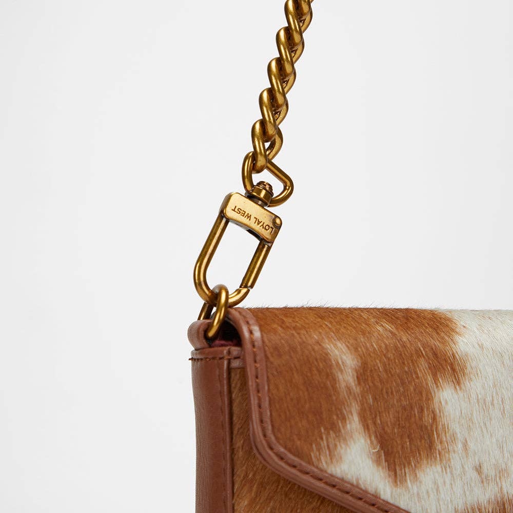 Myra Bag - Loyal West On The Go Mini kettingtas koeienhuid bruin & wit