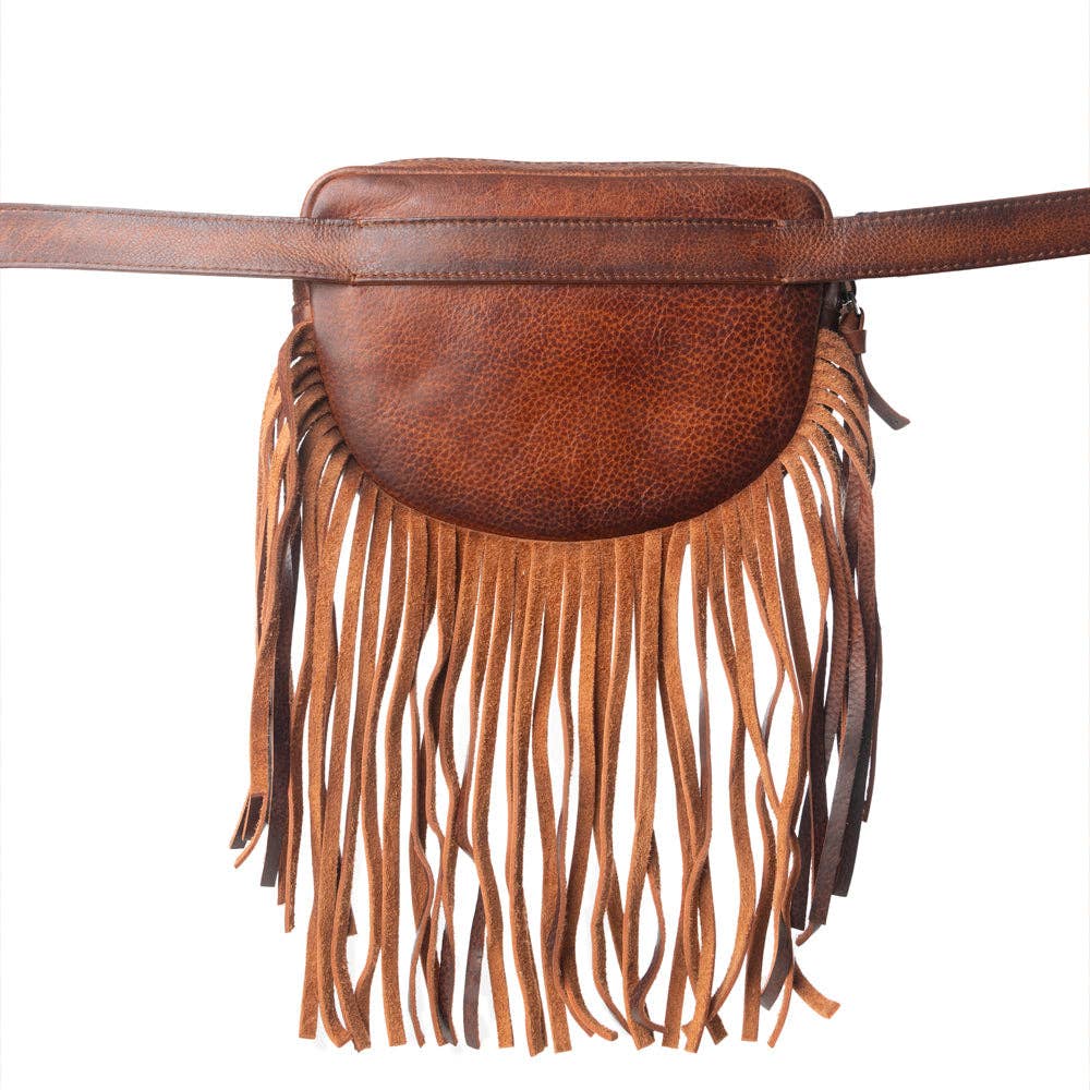 Myra Bag - Marsupio western in pelle conciata con frange Zidana Stormy Trails