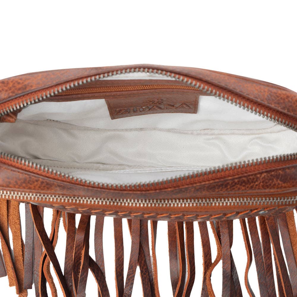 Myra Bag - Marsupio western in pelle conciata con frange Zidana Stormy Trails