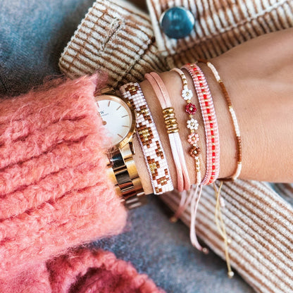 Bazou - Kraaltjes armband met luipaardprint cognac/ peach