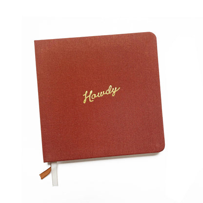 Portmanteau - Quaderno quadrato in lino con rilievo Howdy in foglia oro