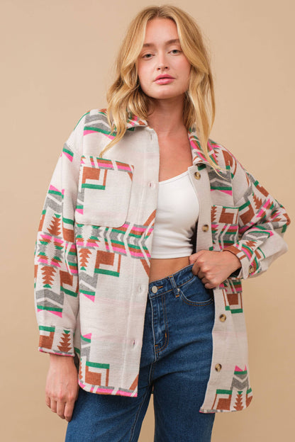 Blue B - Exklusive Jacke mit Aztekenmuster und Knopfverschluss