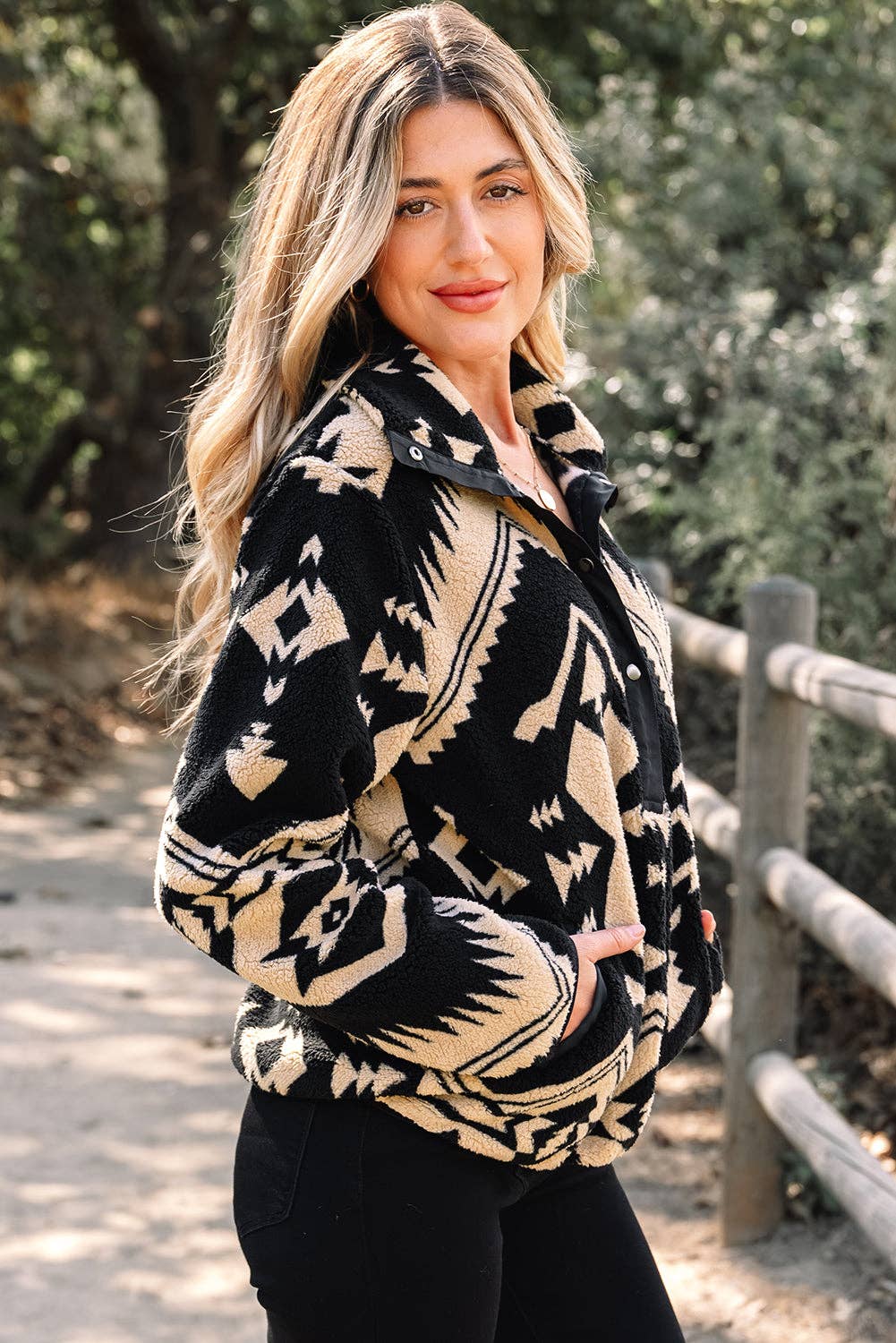Pretty Bash - Western Aztec Fleece Half Zip Sweatshirt