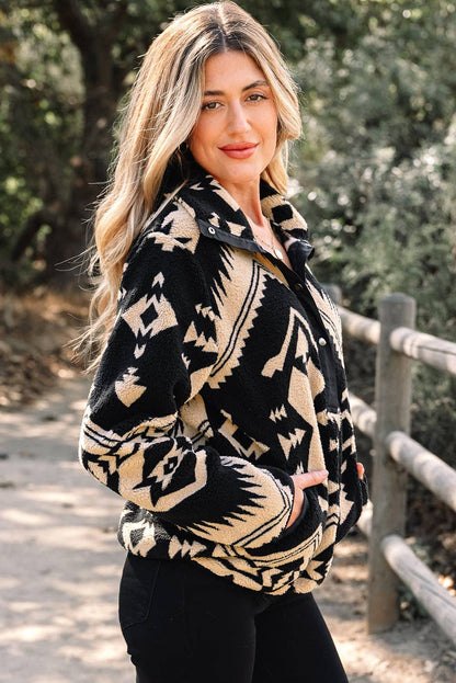 Pretty Bash - Western Aztec Fleece Half Zip Sweatshirt