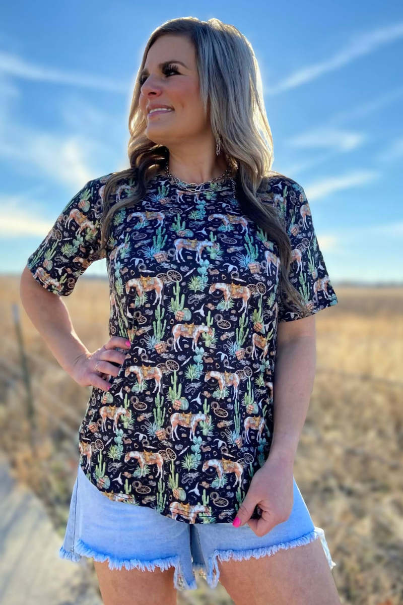 Sterling Kreek - Camisa top Cactus Run con estampado country