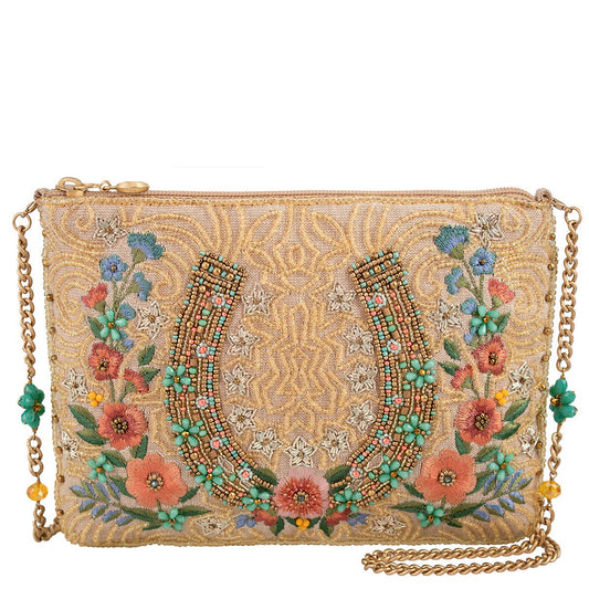 Mary Frances - Bolso de hombro de lujo con cuentas de herradura de caballo y flor de hierro de la suerte