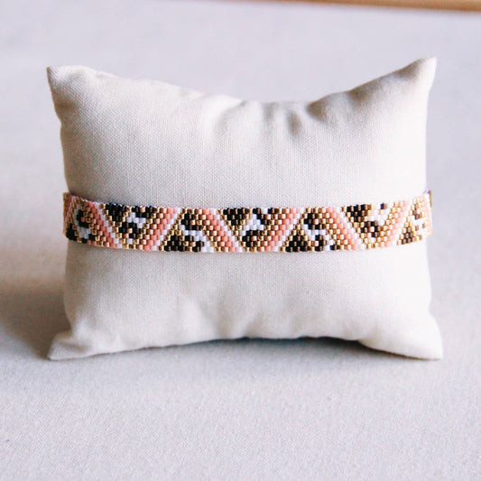 Bazou - Armband met zigzag- en luipaardprint zalm/bruin/wit