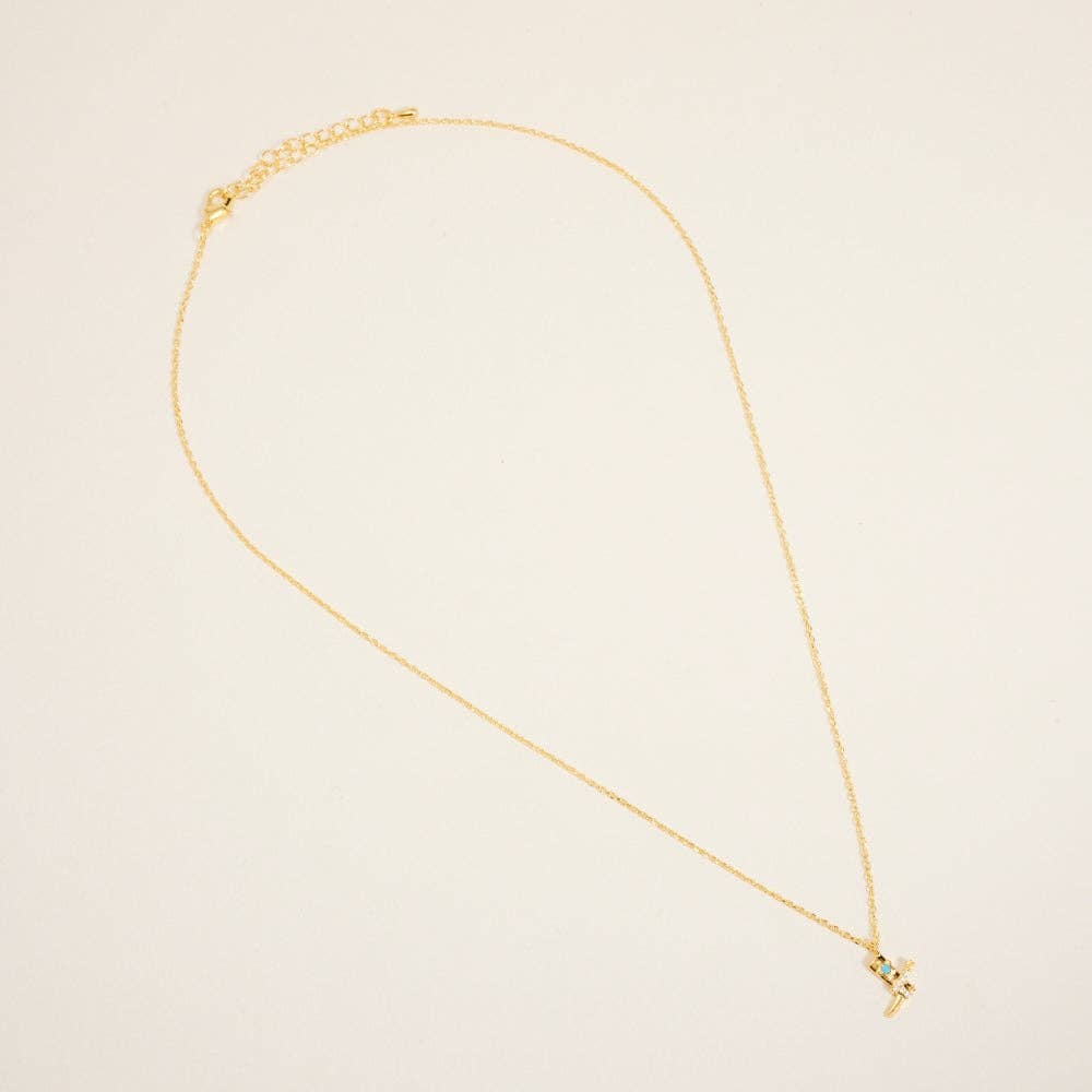 Designature - Gold Plated Western Rodeo Boots Necklace with Turquoise and Cubic Zirconia