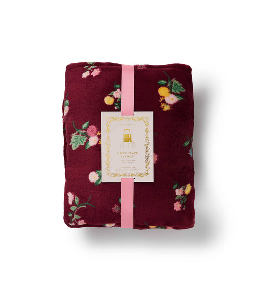 Rifle Paper - Ditsy Dahlia Travel Blanket fleece blanket burgundy flowers
