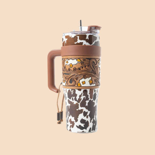 Myra Bag - Wide Wyoming Tumbler Bruin/wit met lederen sleeve