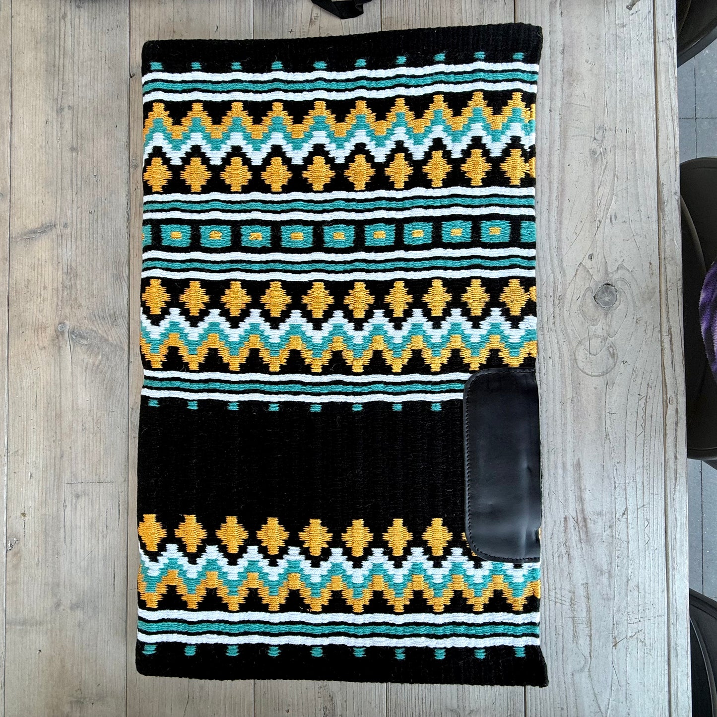 SB051 - Western oversized showblanket A - Zwart, turquoise, goud