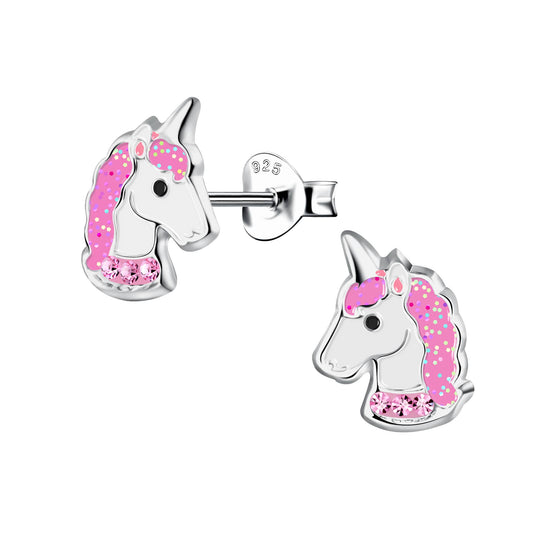 Janusch - Oorstekers Eenhoorn roze kristallen 925 zilver e-coating