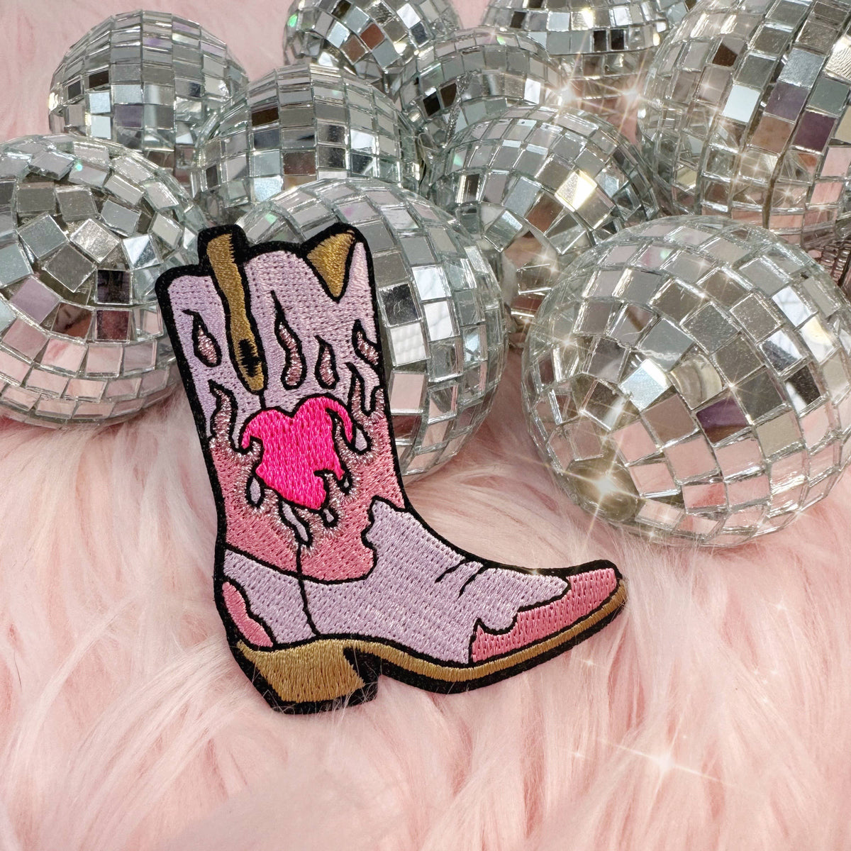 Wildflower Co - Burning Love Cowgirl cowboylaarzen patch strijkapplicatie roze of lila