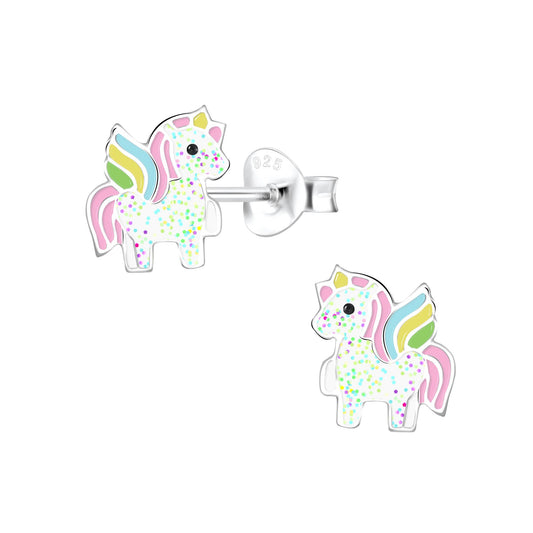 Janusch - Oorstekers eenhoorn mini pastel glitter zilver