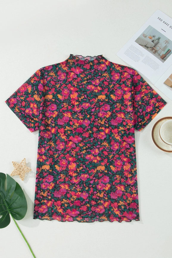 Pretty Bash - Flower Mesh Top short sleeves