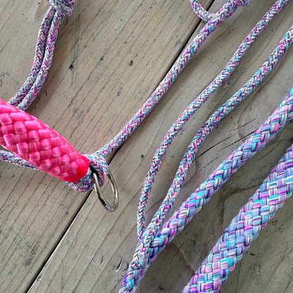 Het Paardenatelier - Seilhalfter Set Reithalfter + Zügel „Barbie Dreams“ Lila-Mix/Rosa