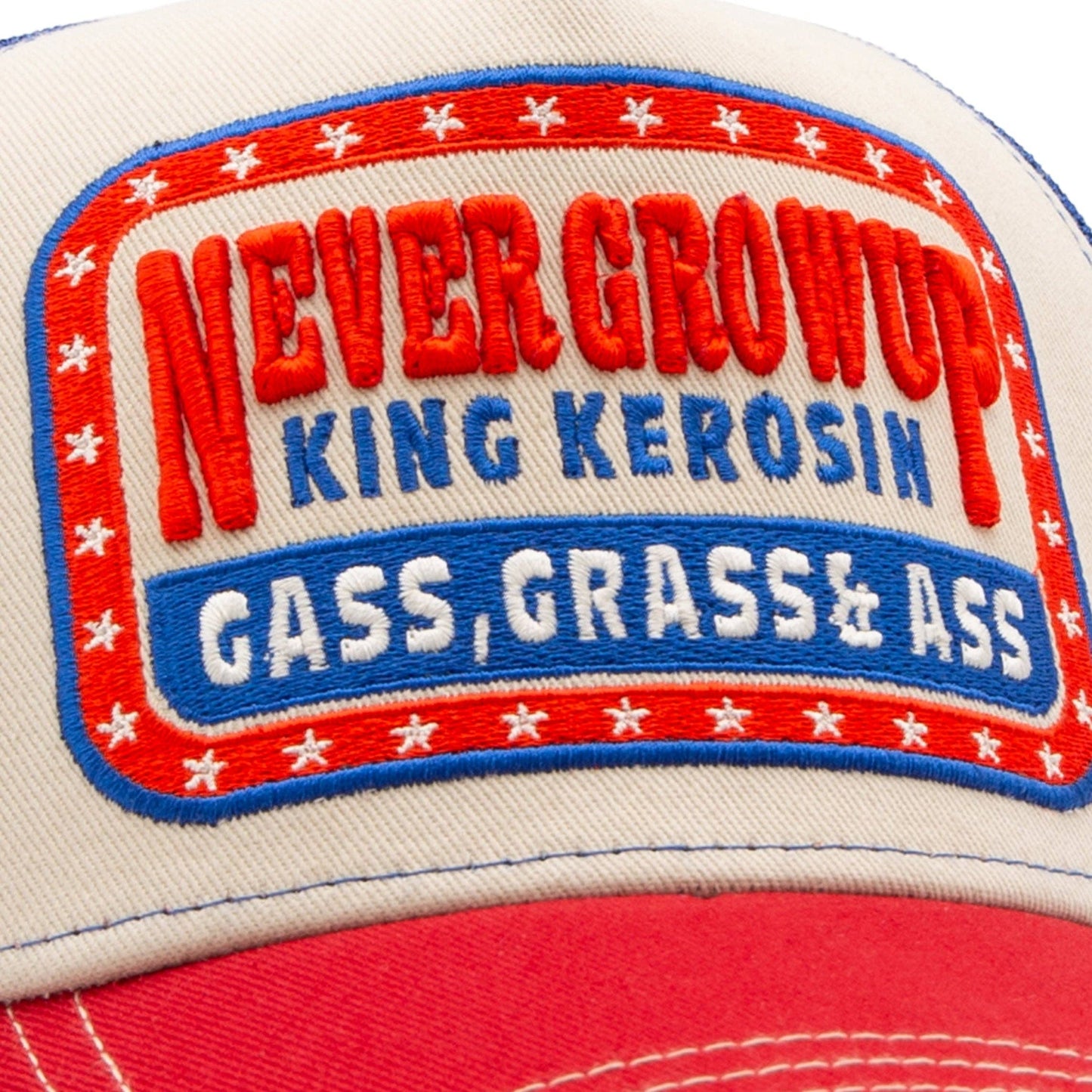 King Kerosin - Truckerpet Never Grow Up pet in beige/blauw/rood