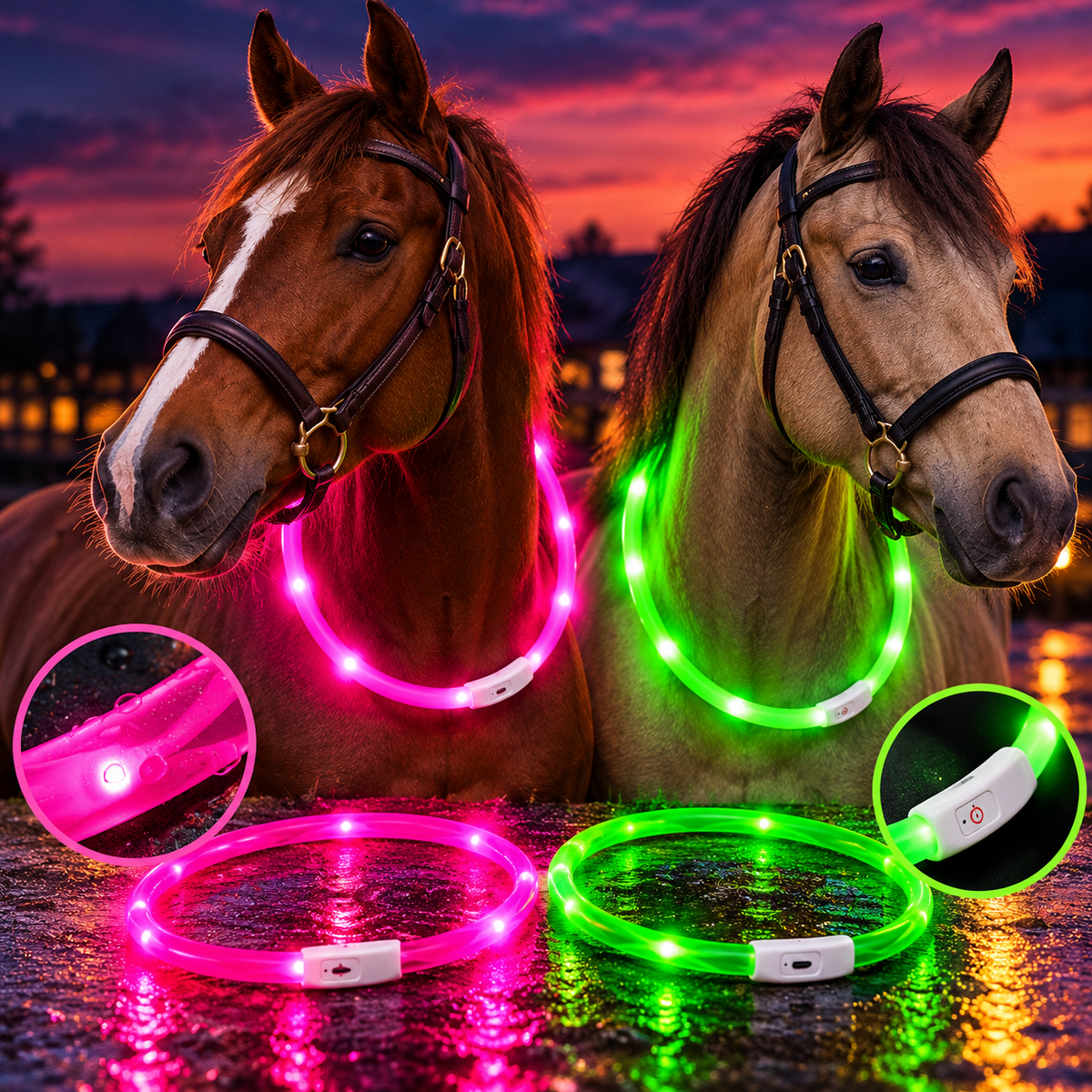 FMH - Oplaadbare LED Halsring voor paarden