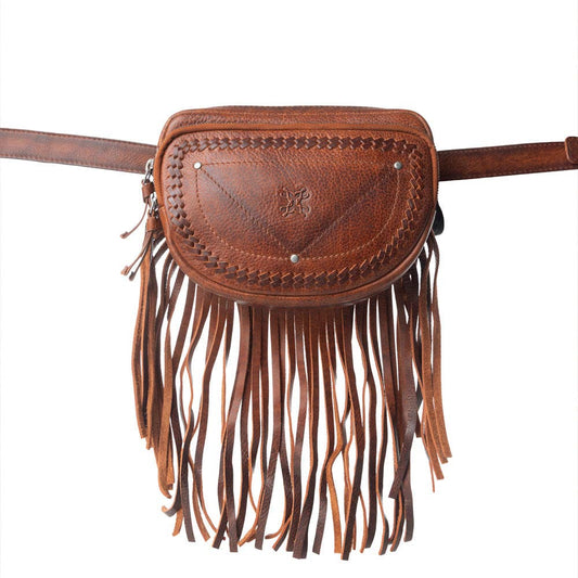 Myra Bag - Riñonera western de cuero curtido con flecos Zidana Stormy Trails