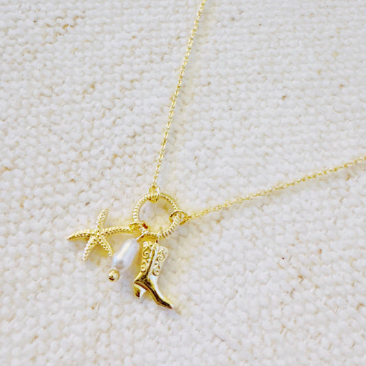 Ellison &amp; Young - Gold-Colored Coastal Cowgirl Necklace with Starfish and Western Boot Charms