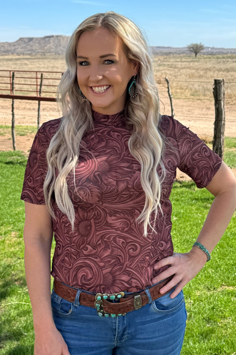 Sterling Kreek - T-shirt à manches courtes en maille Country Roads marron
