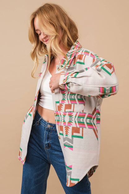 Blue B - Exklusive Jacke mit Aztekenmuster und Knopfverschluss