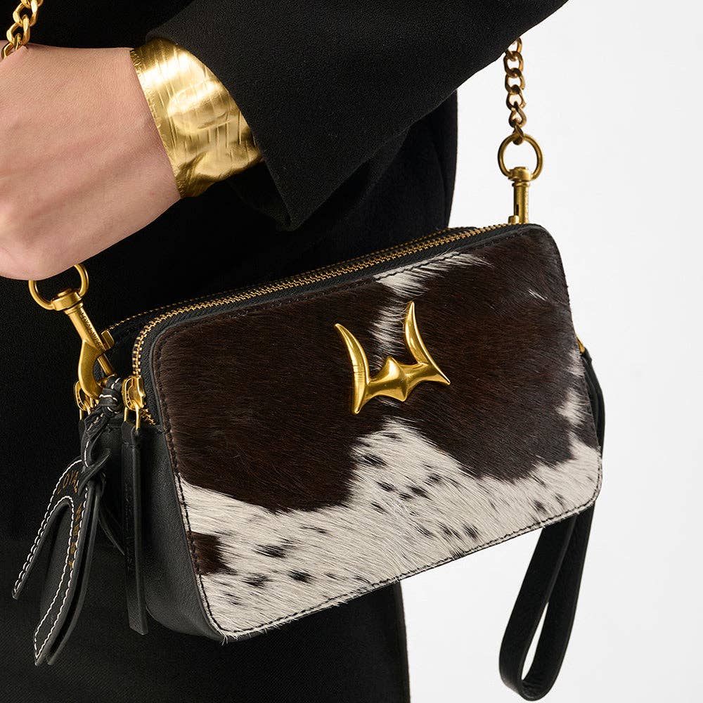 Myra Bag - Loyal West Shell Crossbody tasje koeienhuid zwart & wit