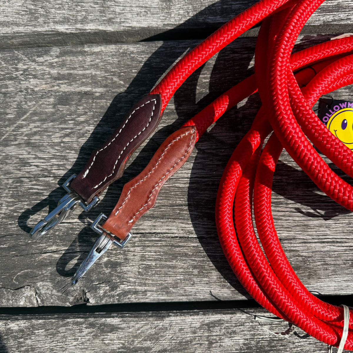 FMH - Gesloten teugels van touw met lederen detail en clip ‘Rope Rein Red’