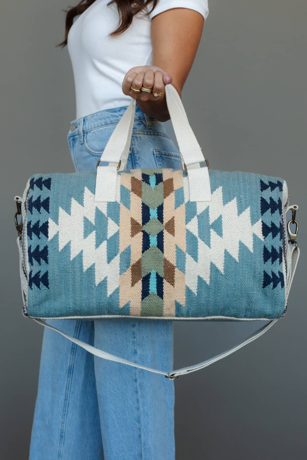 Panache Apparel Co - Bolsa de viaje western azul, crema y marrón claro