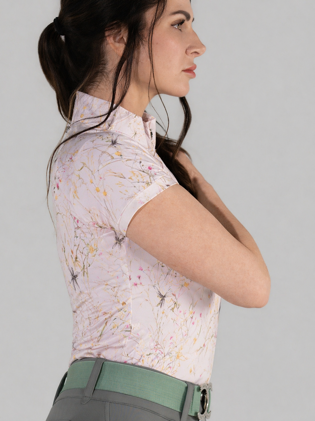 Dapplebay - Chemise d'équitation manches courtes Dragonfly Meadow Pink col 1/4 zip