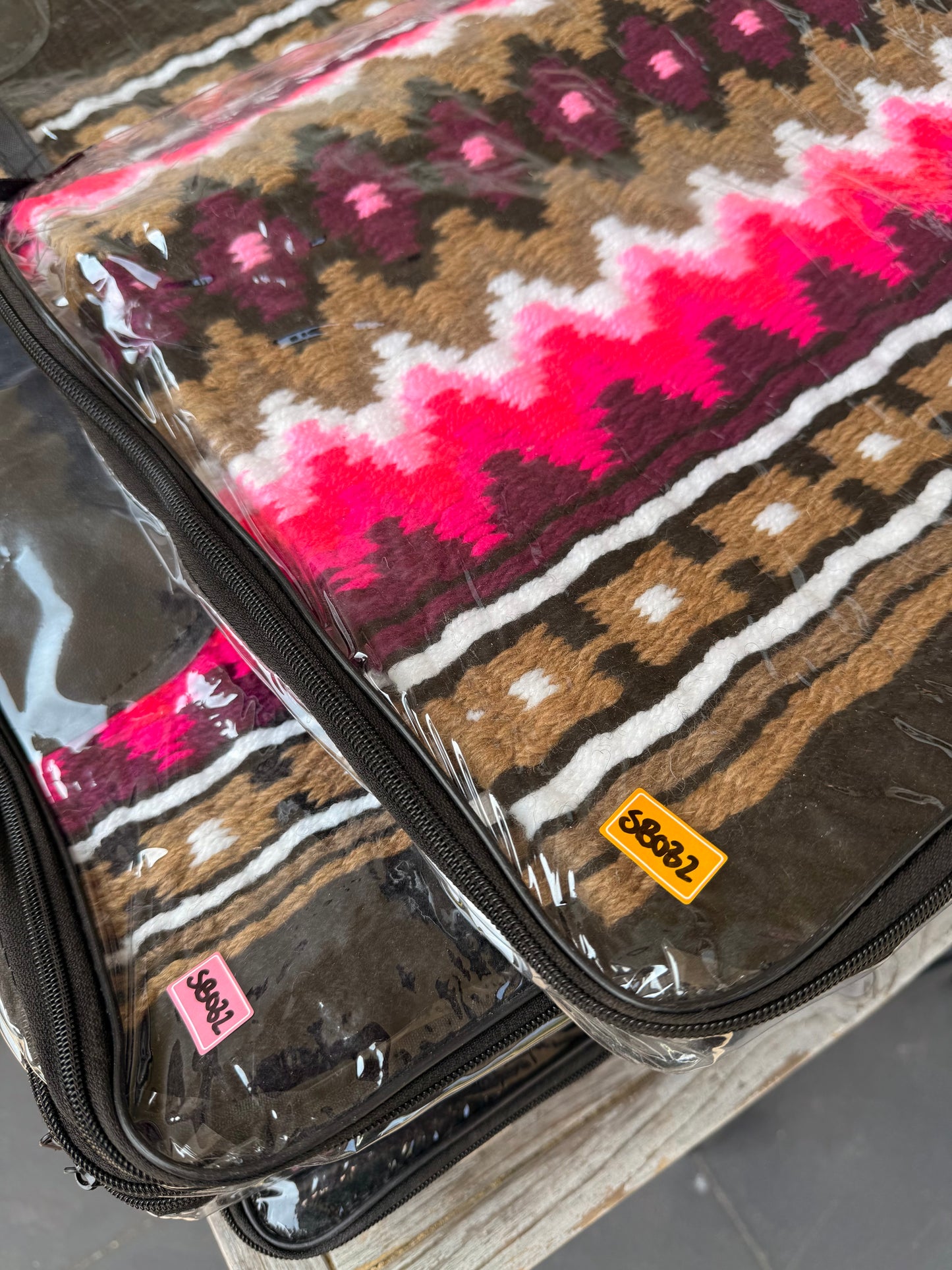 OP=OP - SB032 - Western oversized SHORT showblanket A - Zwart, roze, camel